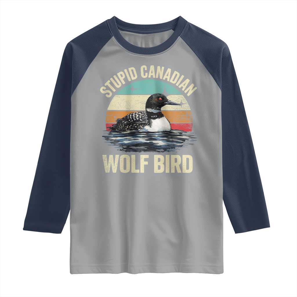 Stupid Canadian Wolf Bird Raglan Shirt Funny Retro LGBT Romance Hockey Fan - Wonder Print Shop