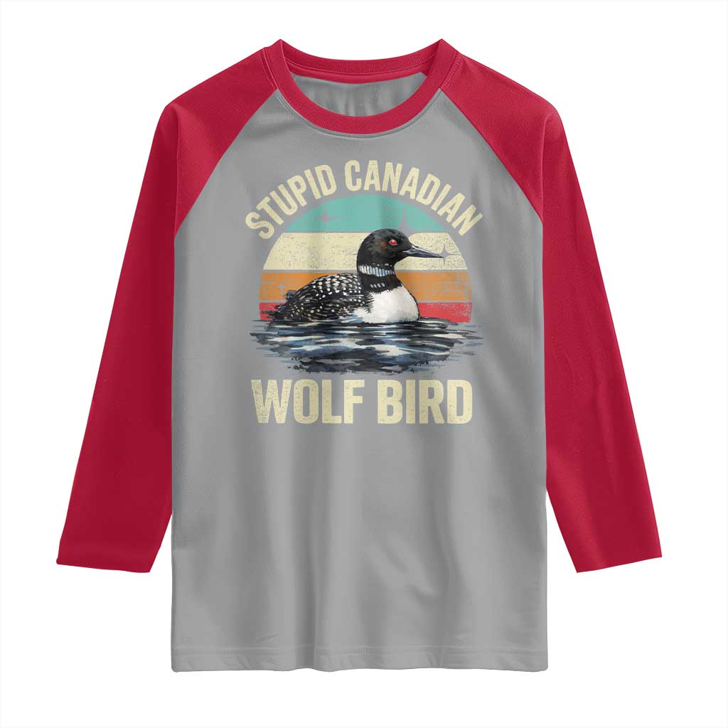 Stupid Canadian Wolf Bird Raglan Shirt Funny Retro LGBT Romance Hockey Fan - Wonder Print Shop