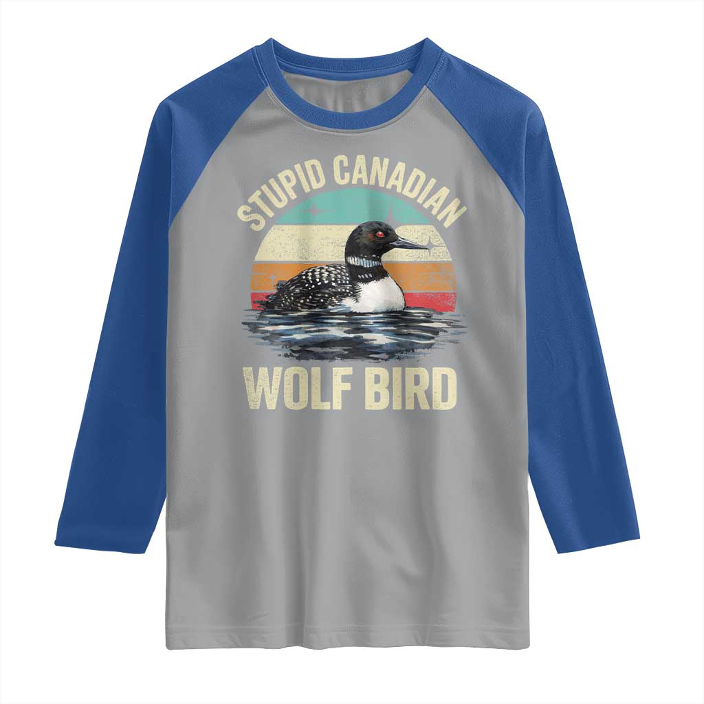 Stupid Canadian Wolf Bird Raglan Shirt Funny Retro LGBT Romance Hockey Fan - Wonder Print Shop
