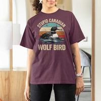 Stupid Canadian Wolf Bird T Shirt For Women Funny Retro LGBT Romance Hockey Fan - Wonder Print Shop