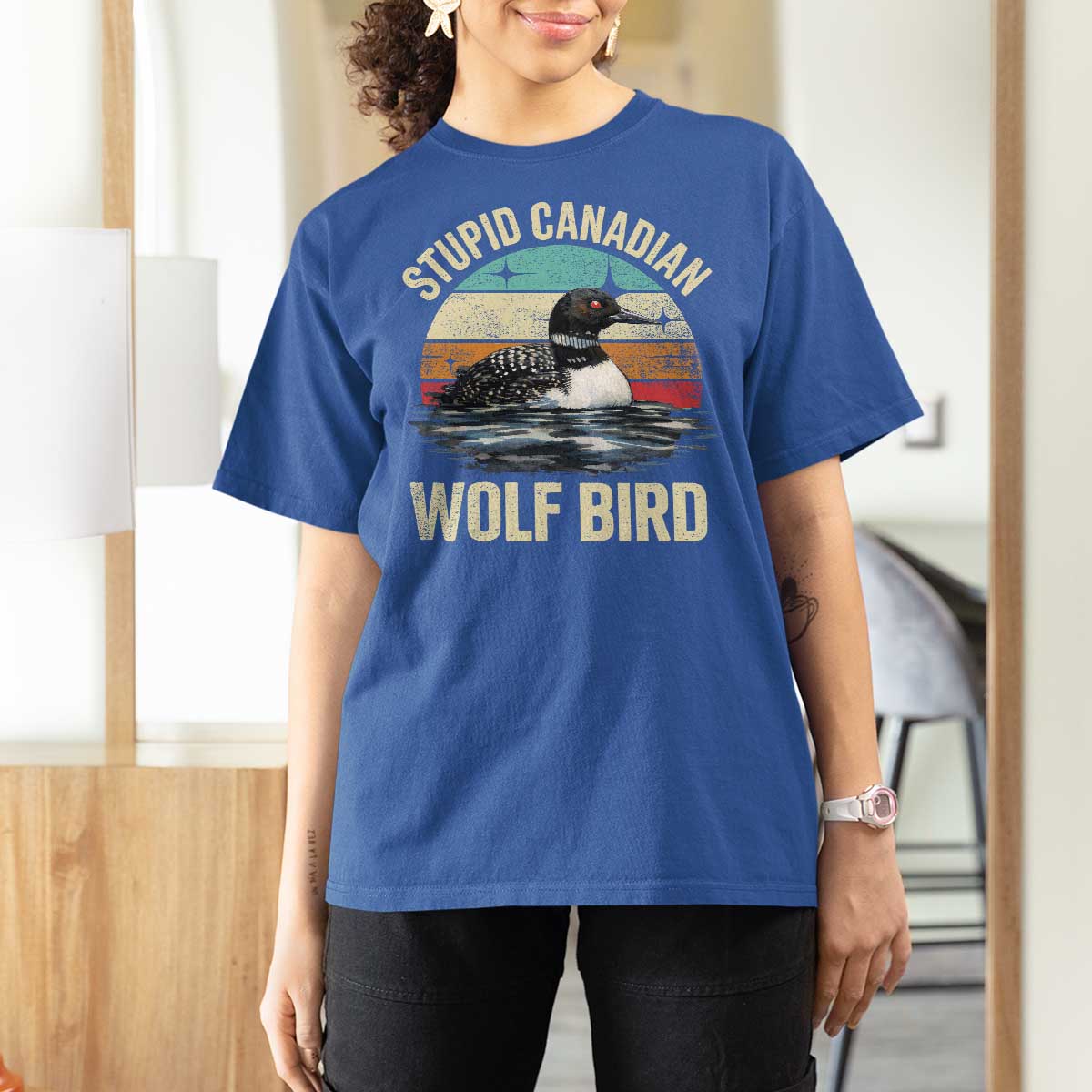 Stupid Canadian Wolf Bird T Shirt For Women Funny Retro LGBT Romance Hockey Fan - Wonder Print Shop