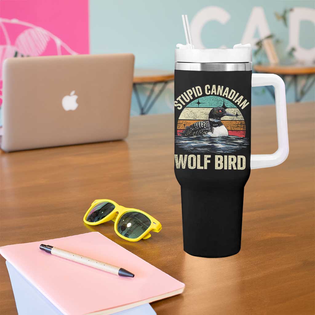 Stupid Canadian Wolf Bird Tumbler With Handle Funny Retro LGBT Romance Hockey Fan - Wonder Print Shop