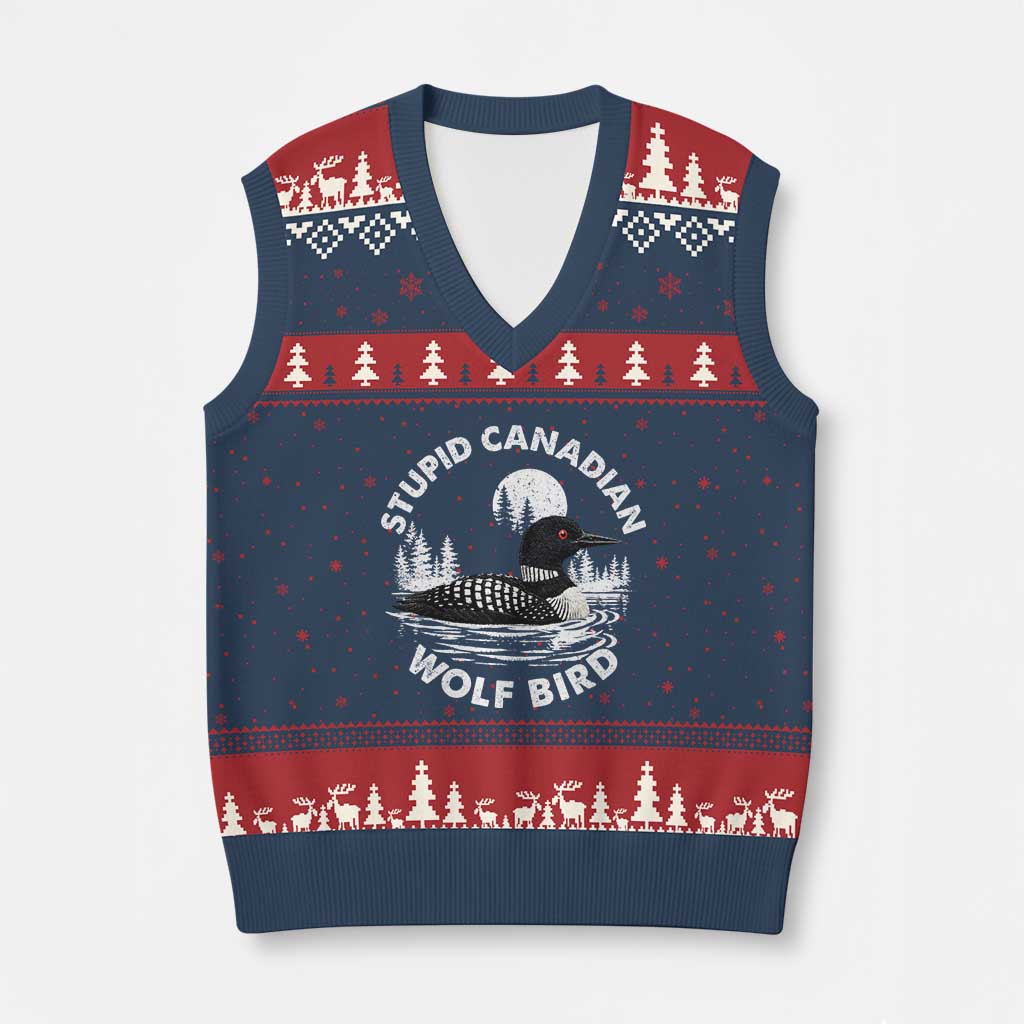 Stupid Canadian Wolf Bird V-Neck Knit Sweater Vest Sarcastic LGBT Hockey Fan - Wonder Print Shop