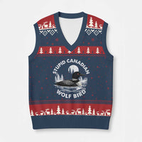 Stupid Canadian Wolf Bird V-Neck Knit Sweater Vest Sarcastic LGBT Hockey Fan - Wonder Print Shop