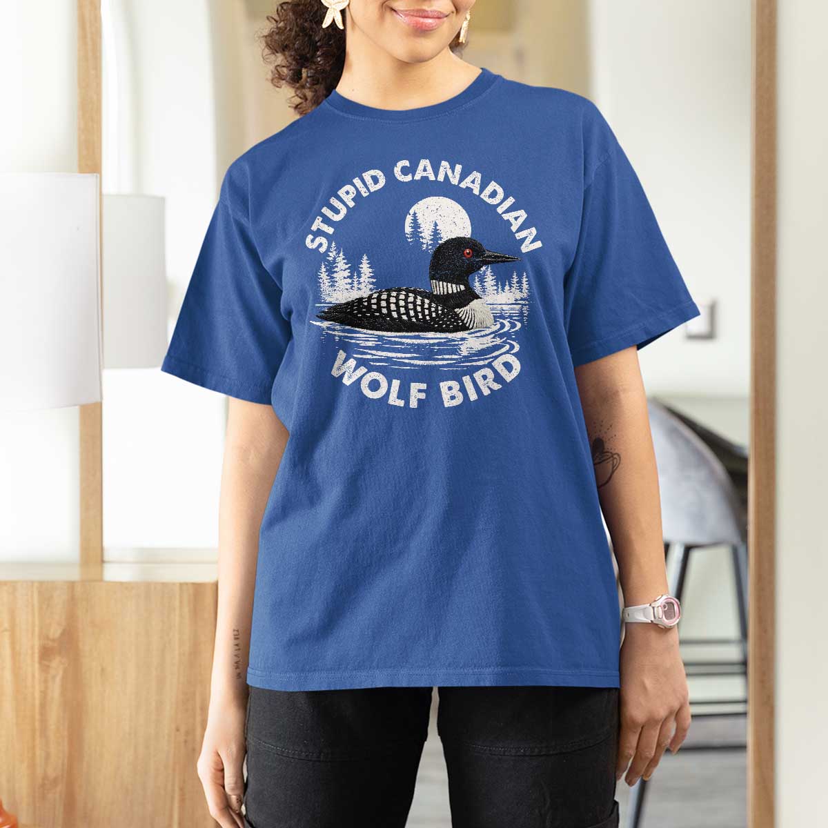 Stupid Canadian Wolf Bird T Shirt For Women Sarcastic LGBT Hockey Fan - Wonder Print Shop