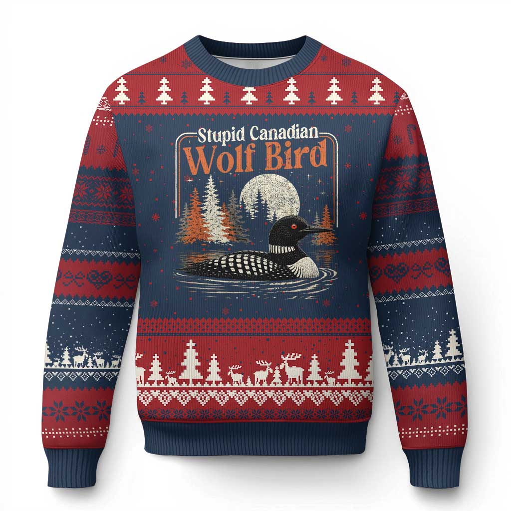 Stupid Canadian Wolf Bird Ugly Christmas Sweater Retro LGBT Hockey Fan Romance - Wonder Print Shop