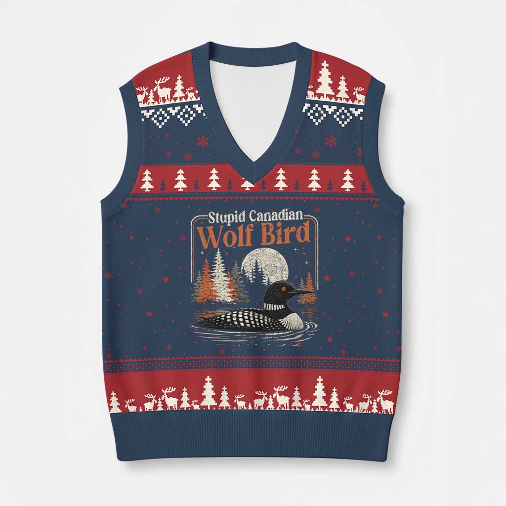 Stupid Canadian Wolf Bird V-Neck Knit Sweater Vest Retro LGBT Hockey Fan Romance - Wonder Print Shop