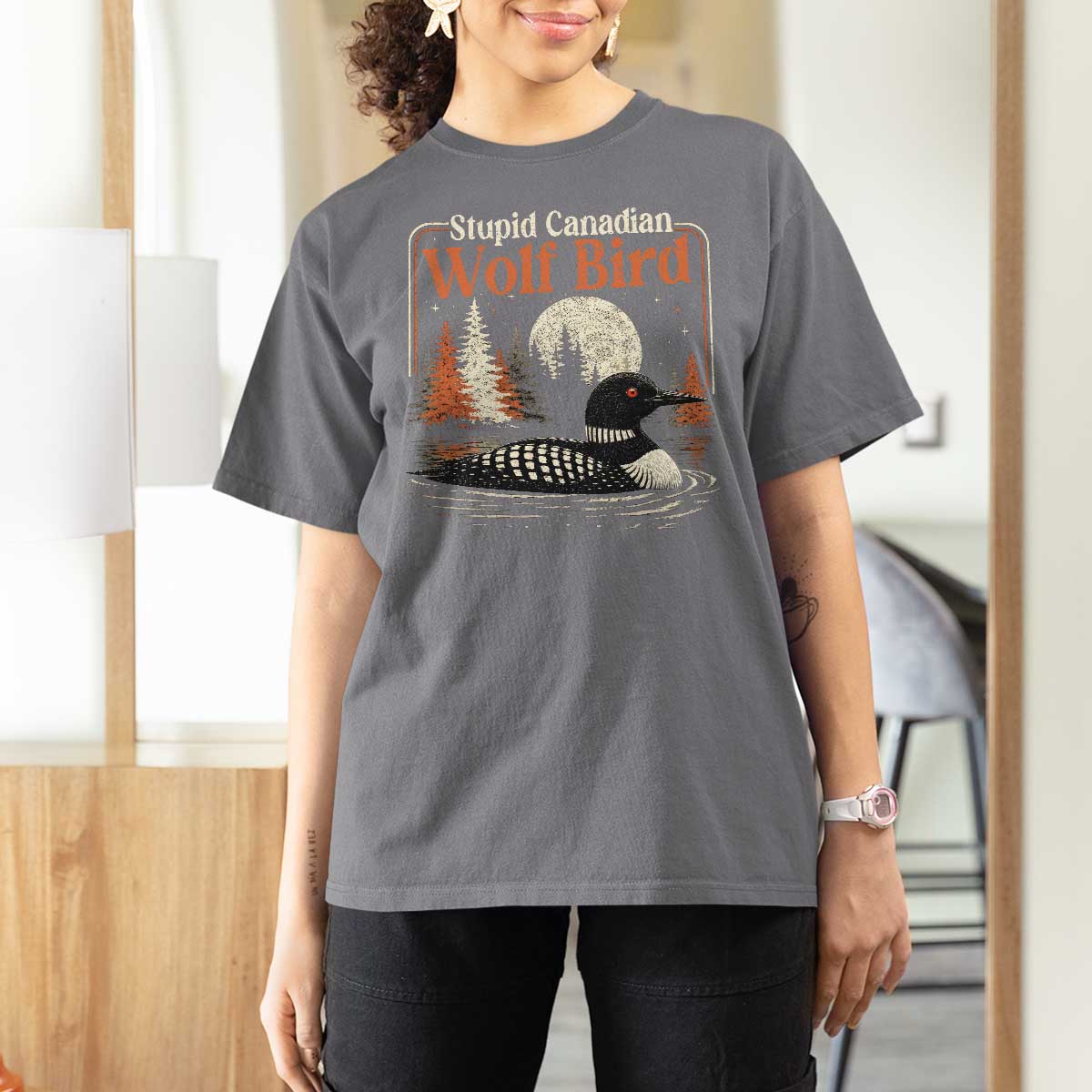 Stupid Canadian Wolf Bird T Shirt For Women Retro LGBT Hockey Fan Romance - Wonder Print Shop