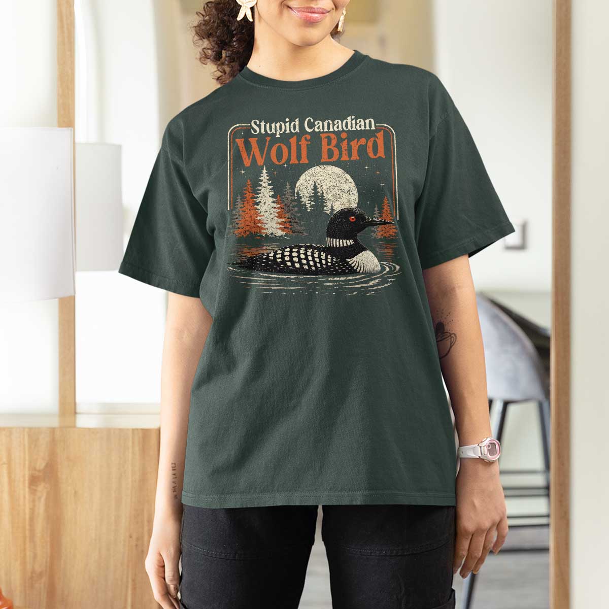 Stupid Canadian Wolf Bird T Shirt For Women Retro LGBT Hockey Fan Romance - Wonder Print Shop