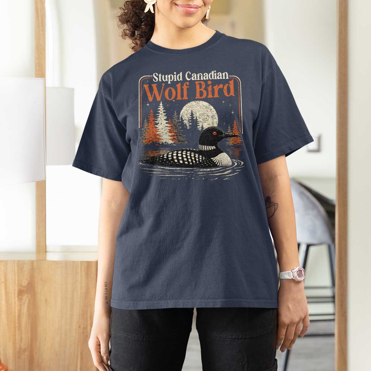 Stupid Canadian Wolf Bird T Shirt For Women Retro LGBT Hockey Fan Romance - Wonder Print Shop