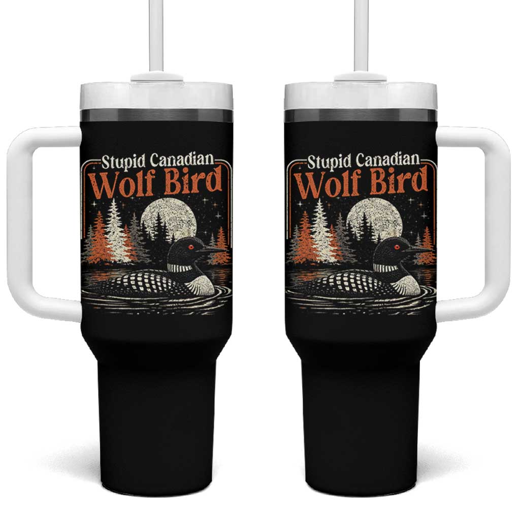 Stupid Canadian Wolf Bird Tumbler With Handle Retro LGBT Hockey Fan Romance - Wonder Print Shop