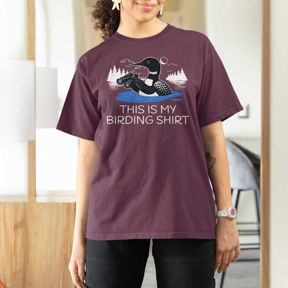 Funny Birding T Shirt For Women Loon Bird Watching - Wonder Print Shop
