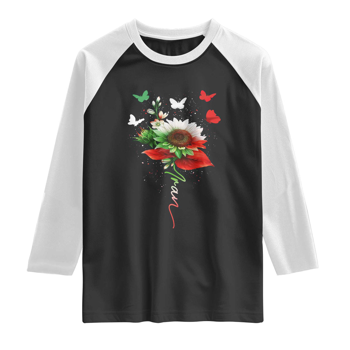 Iran Raglan Shirt Free Iran Protest Sunflower Flag