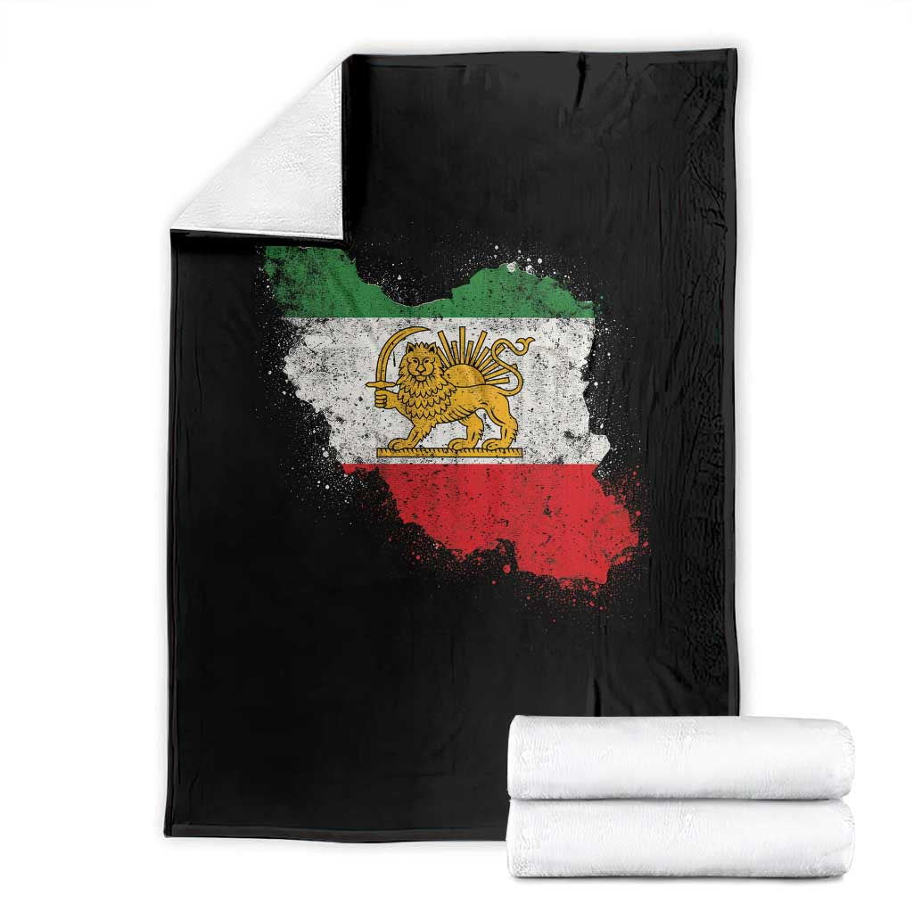 Lion and Sun Iran Throw Blanket Shir o Khorshid Retro Vintage Watercolors Iran Flag