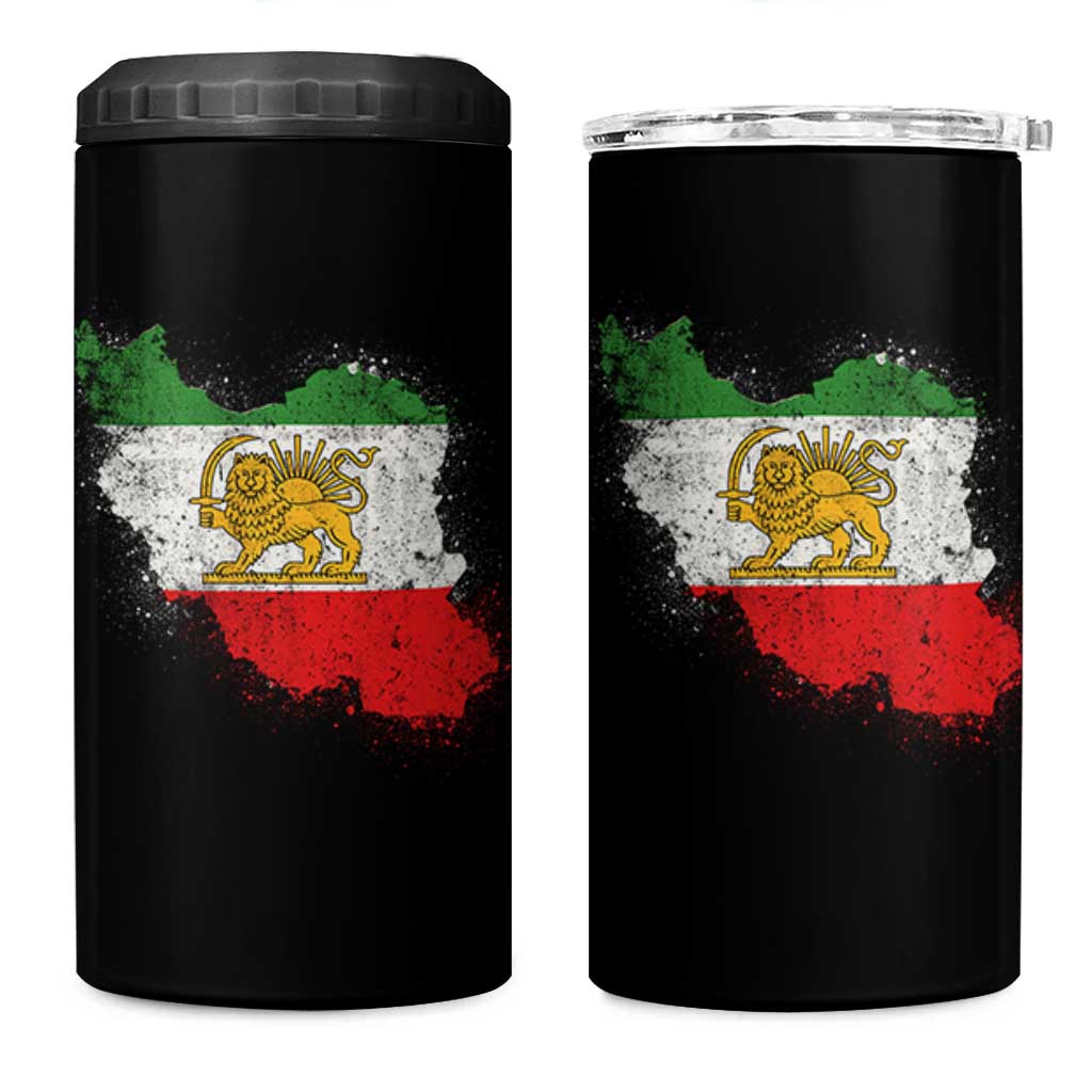 Lion and Sun Iran 4 in 1 Can Cooler Tumbler Shir o Khorshid Retro Vintage Watercolors Iran Flag