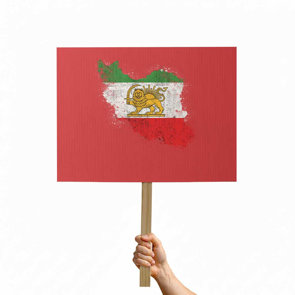 Lion and Sun Iran Protest Sign Shir o Khorshid Retro Vintage Watercolors Iran Flag
