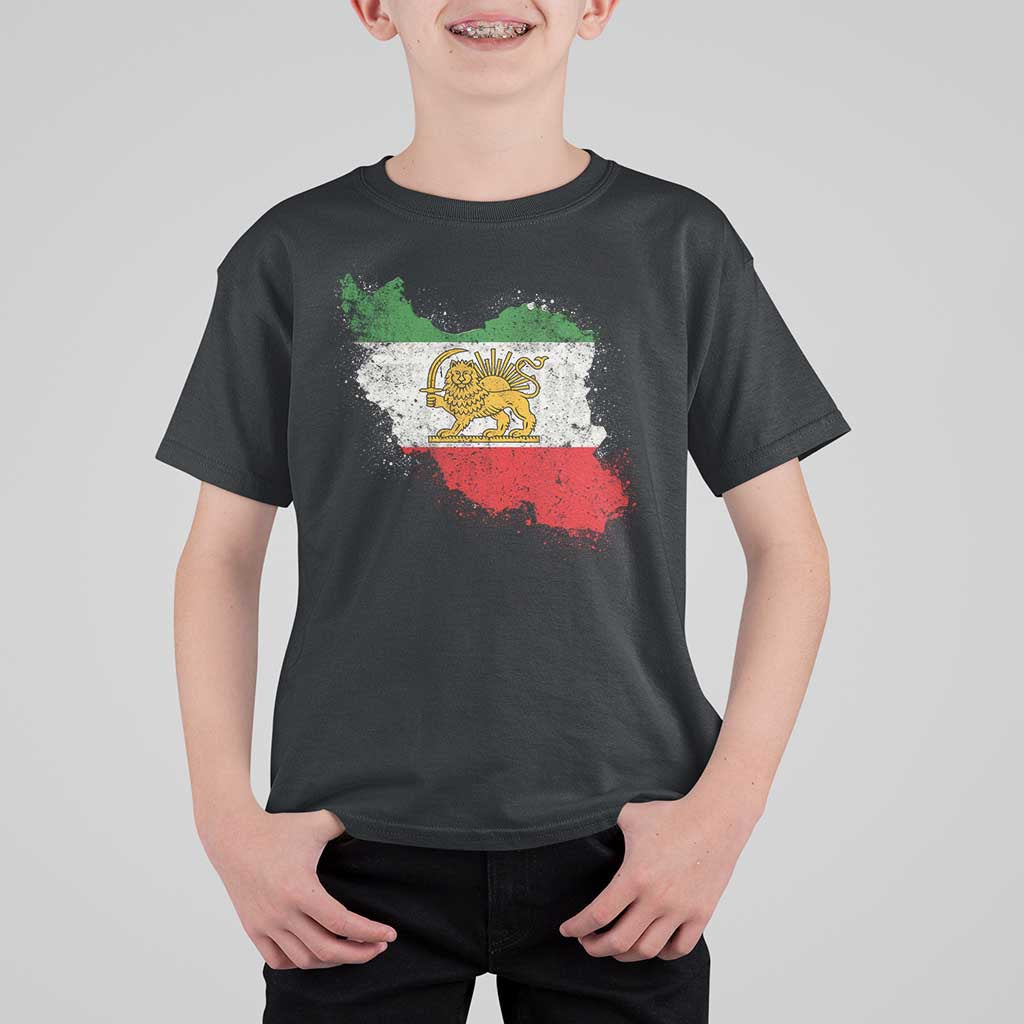 Lion and Sun Iran T Shirt For Kid Shir o Khorshid Retro Vintage Watercolors Iran Flag