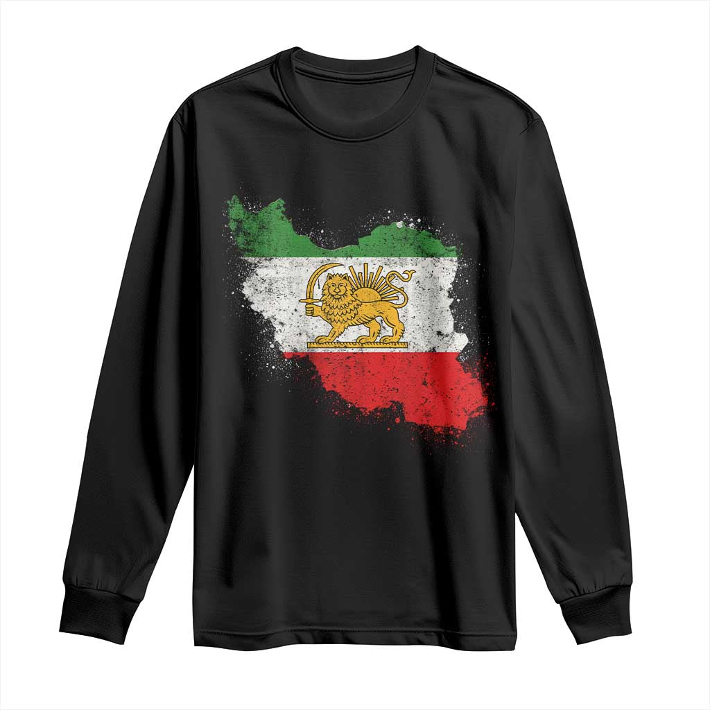 Lion and Sun Iran Long Sleeve Shirt Shir o Khorshid Retro Vintage Watercolors Iran Flag