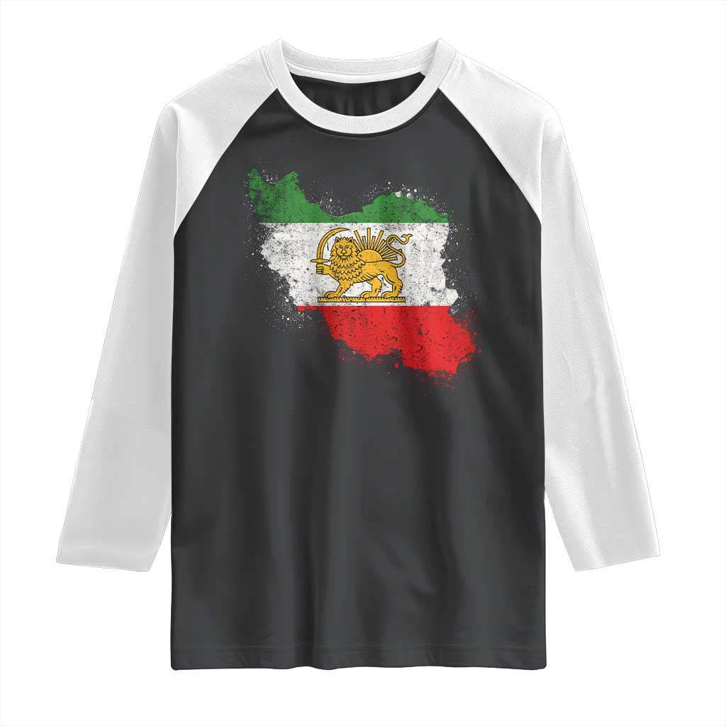 Lion and Sun Iran Raglan Shirt Shir o Khorshid Retro Vintage Watercolors Iran Flag