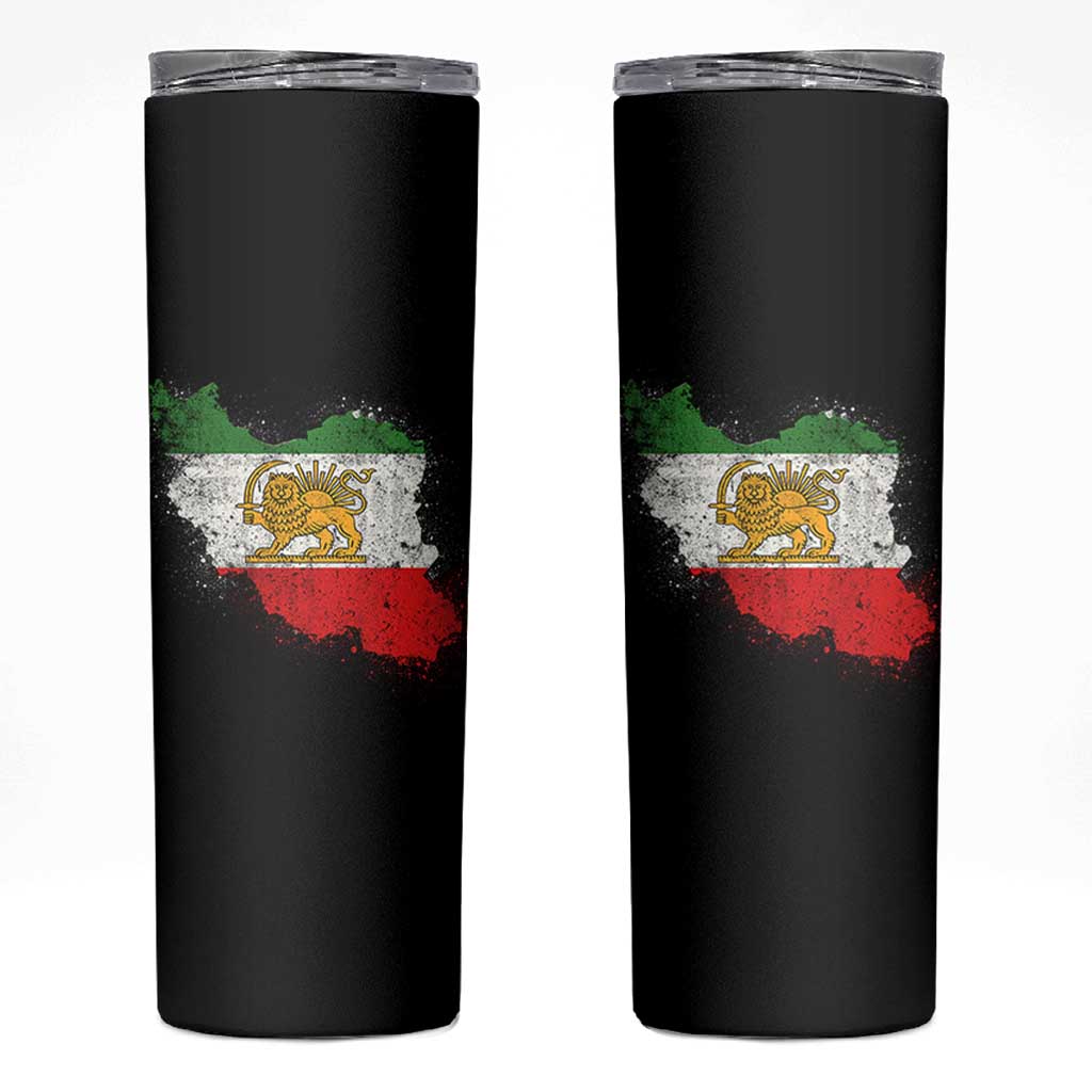 Lion and Sun Iran Skinny Tumbler Shir o Khorshid Retro Vintage Watercolors Iran Flag
