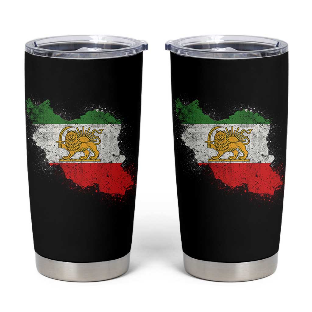 Lion and Sun Iran Tumbler Cup Shir o Khorshid Retro Vintage Watercolors Iran Flag