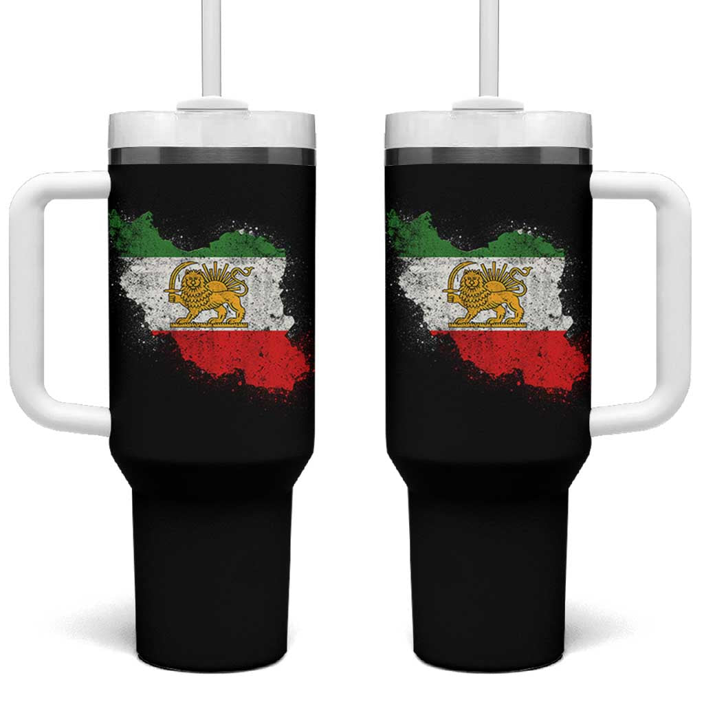 Lion and Sun Iran Tumbler With Handle Shir o Khorshid Retro Vintage Watercolors Iran Flag