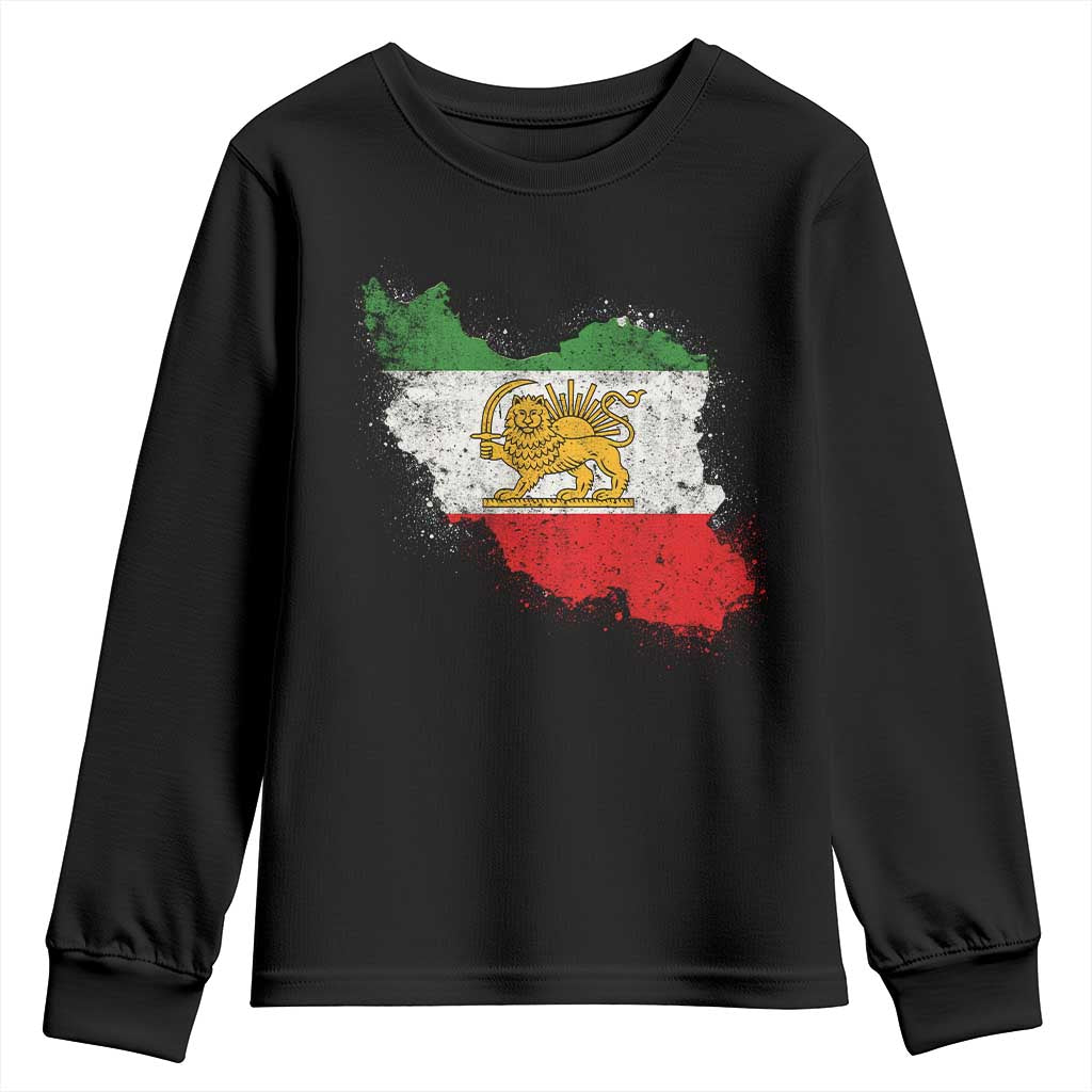 Lion and Sun Iran Youth Sweatshirt Shir o Khorshid Retro Vintage Watercolors Iran Flag