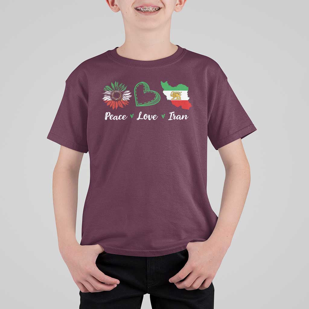 Peace Love Iran T Shirt For Kid Sunflower Flag