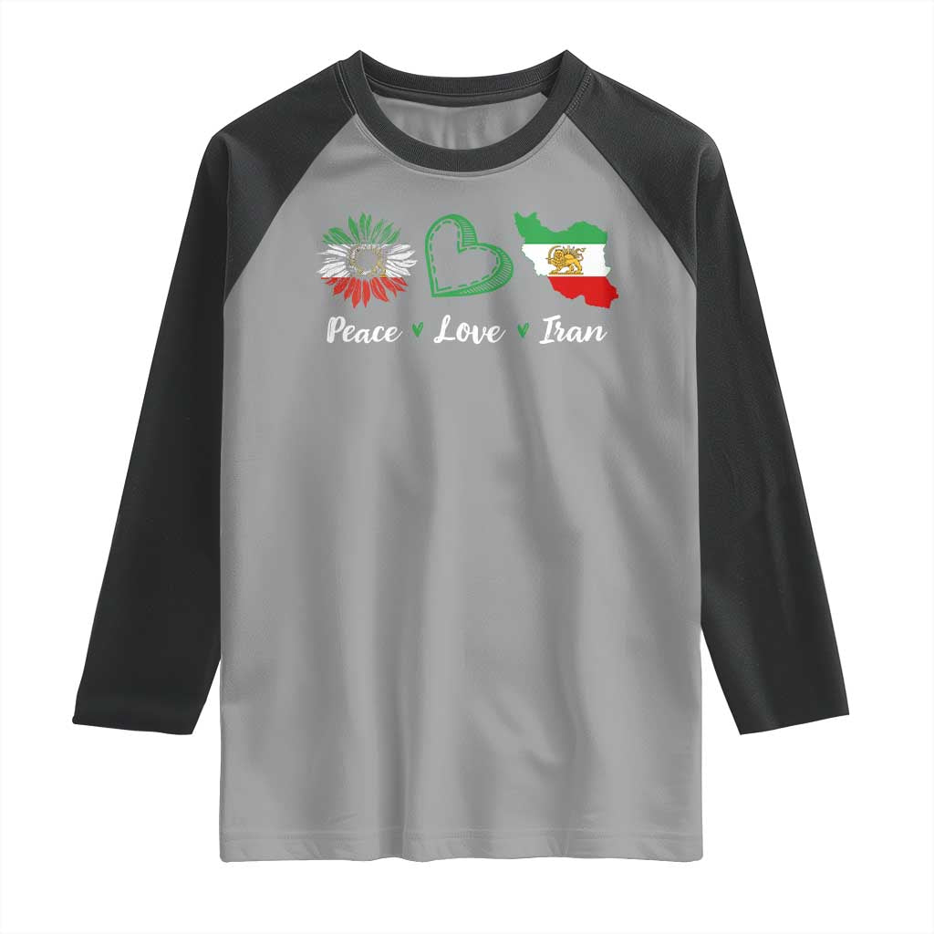 Peace Love Iran Raglan Shirt Sunflower Flag