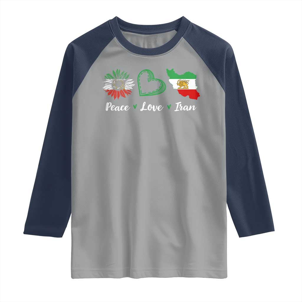 Peace Love Iran Raglan Shirt Sunflower Flag