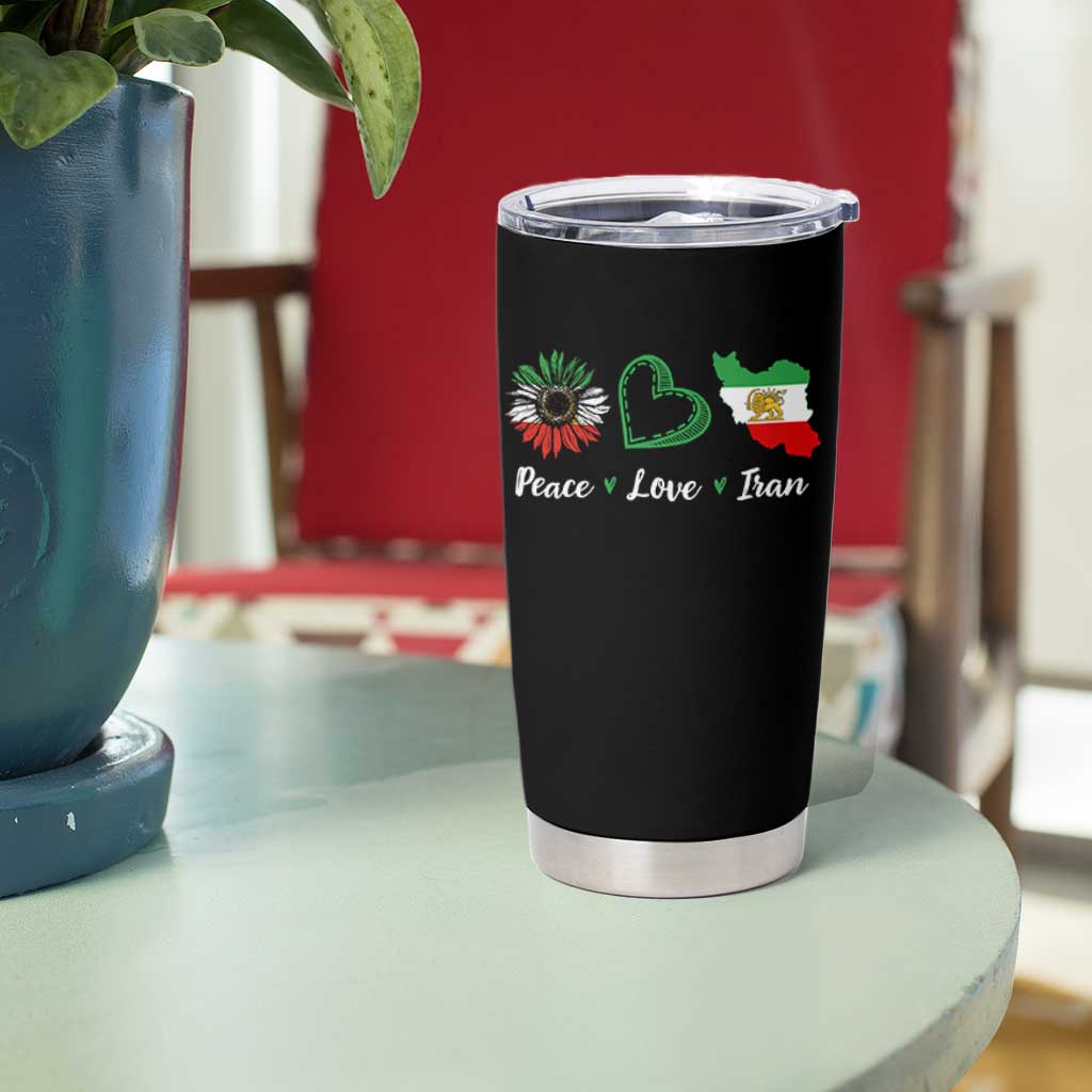 Peace Love Iran Tumbler Cup Sunflower Flag