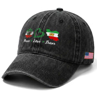 Peace Love Iran Washed Cotton Baseball Cap Sunflower Flag