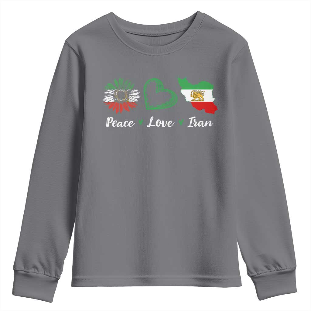 Peace Love Iran Youth Sweatshirt Sunflower Flag