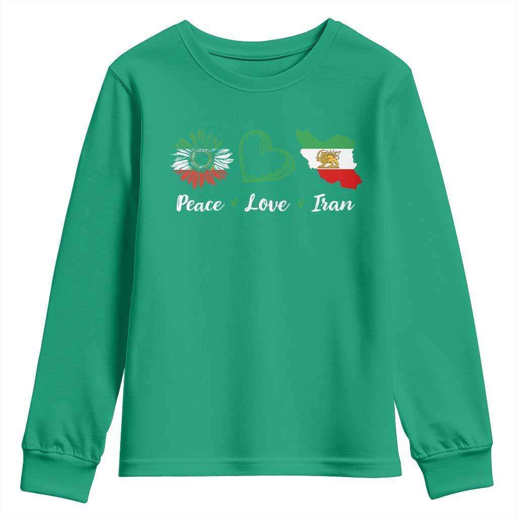Peace Love Iran Youth Sweatshirt Sunflower Flag
