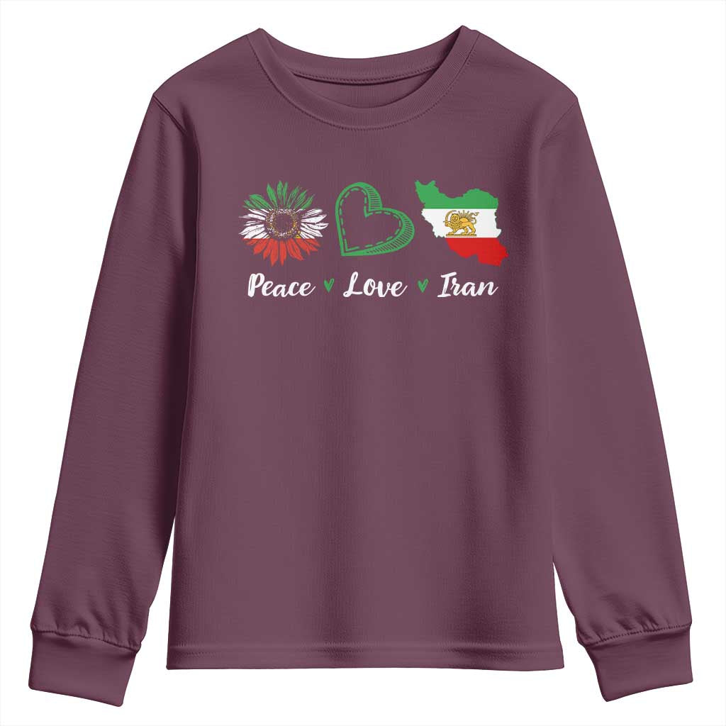 Peace Love Iran Youth Sweatshirt Sunflower Flag