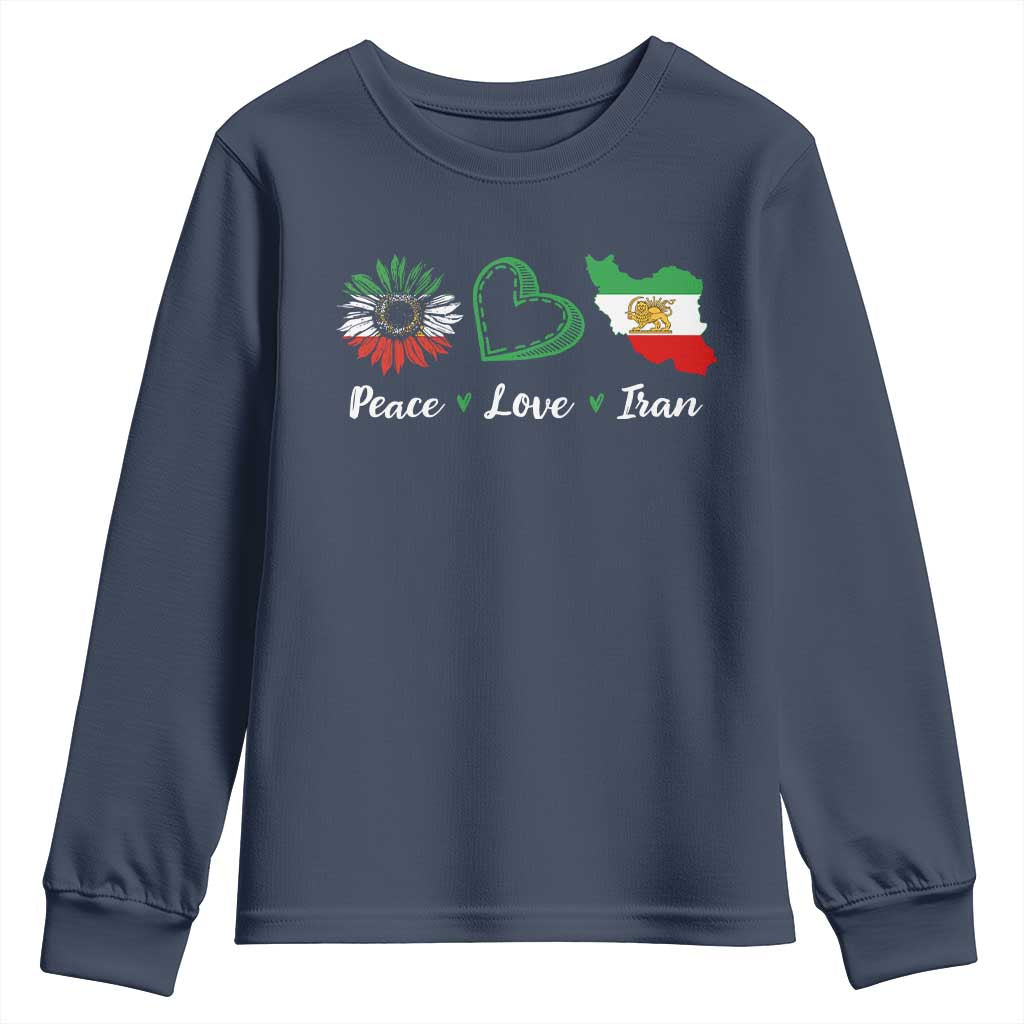 Peace Love Iran Youth Sweatshirt Sunflower Flag
