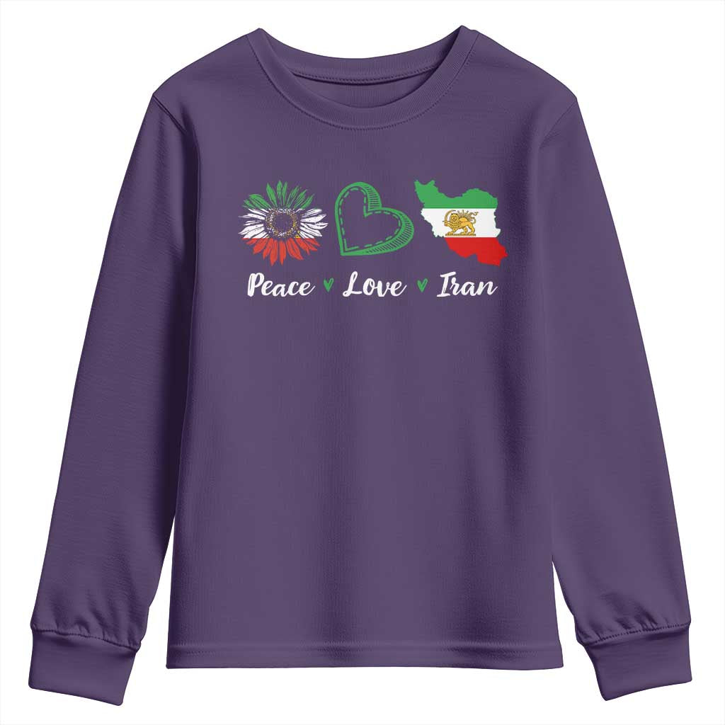 Peace Love Iran Youth Sweatshirt Sunflower Flag