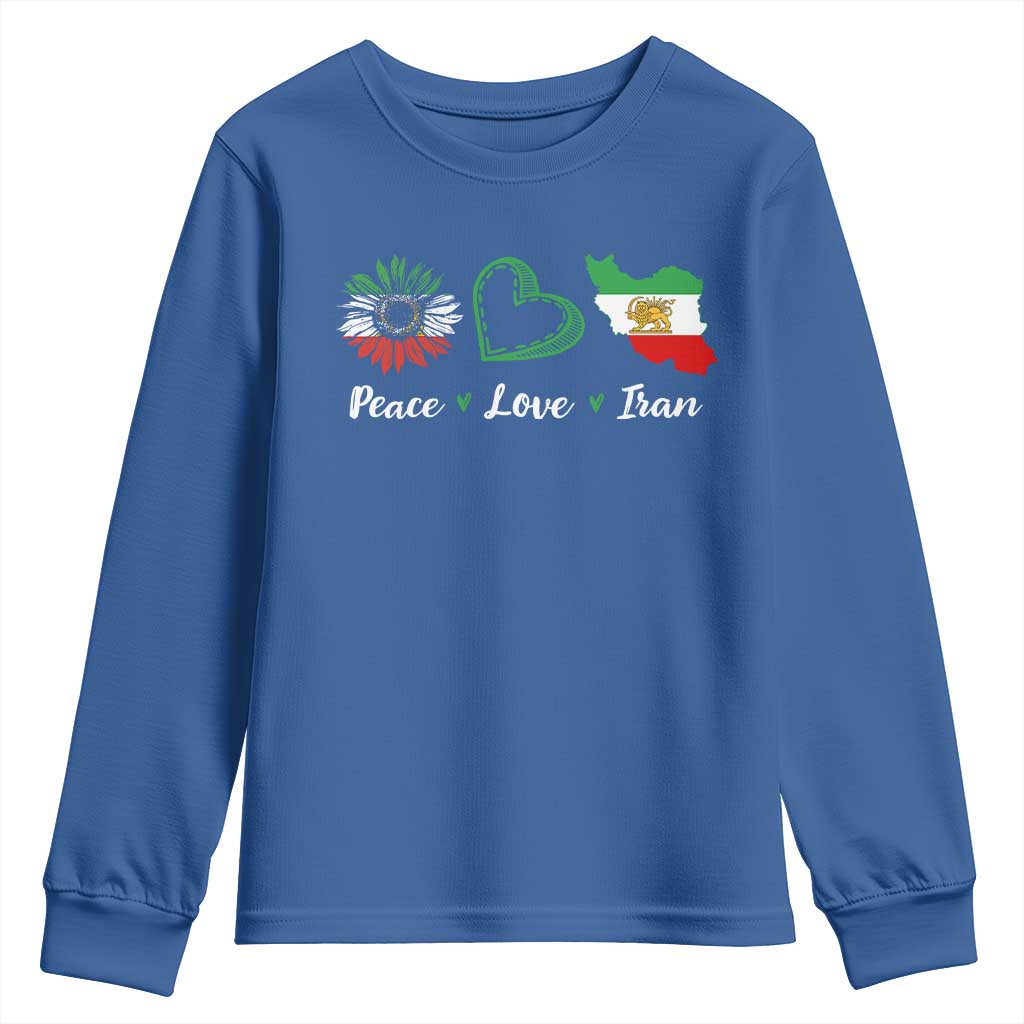 Peace Love Iran Youth Sweatshirt Sunflower Flag