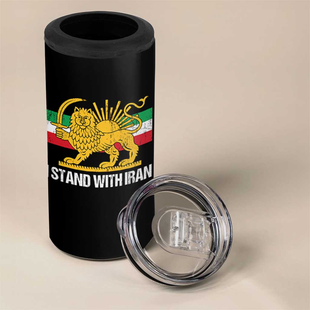 I Stand With Iran 4 in 1 Can Cooler Tumbler Shir o Khorshid Lion And Sun Iran Persia