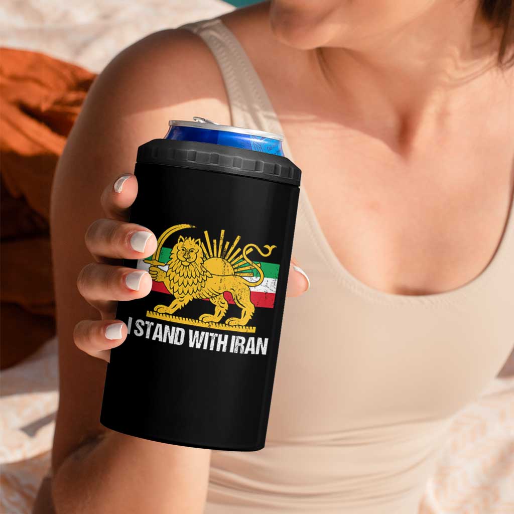 I Stand With Iran 4 in 1 Can Cooler Tumbler Shir o Khorshid Lion And Sun Iran Persia