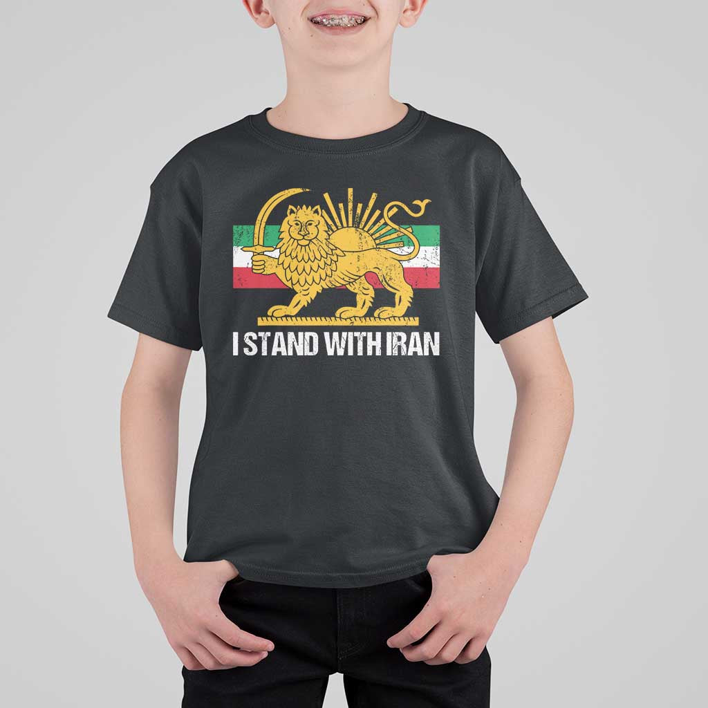 I Stand With Iran T Shirt For Kid Shir o Khorshid Lion And Sun Iran Persia