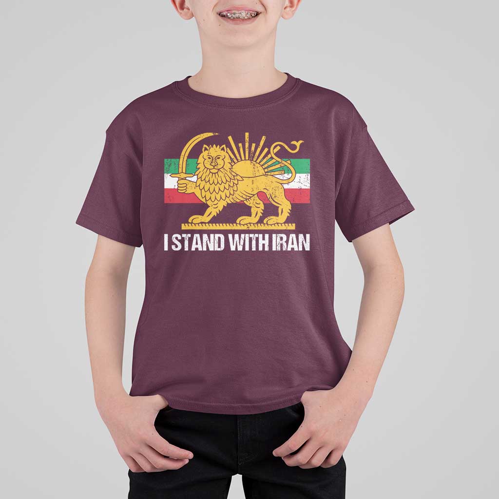 I Stand With Iran T Shirt For Kid Shir o Khorshid Lion And Sun Iran Persia