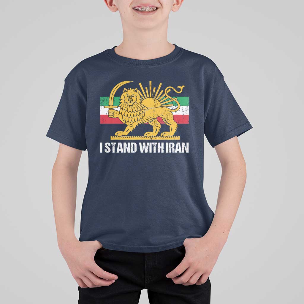 I Stand With Iran T Shirt For Kid Shir o Khorshid Lion And Sun Iran Persia