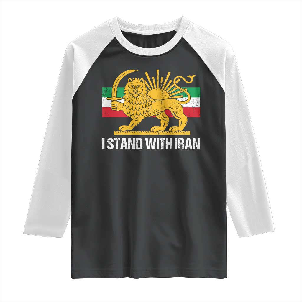 I Stand With Iran Raglan Shirt Shir o Khorshid Lion And Sun Iran Persia