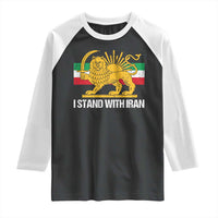 I Stand With Iran Raglan Shirt Shir o Khorshid Lion And Sun Iran Persia