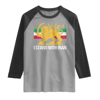 I Stand With Iran Raglan Shirt Shir o Khorshid Lion And Sun Iran Persia