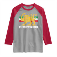 I Stand With Iran Raglan Shirt Shir o Khorshid Lion And Sun Iran Persia