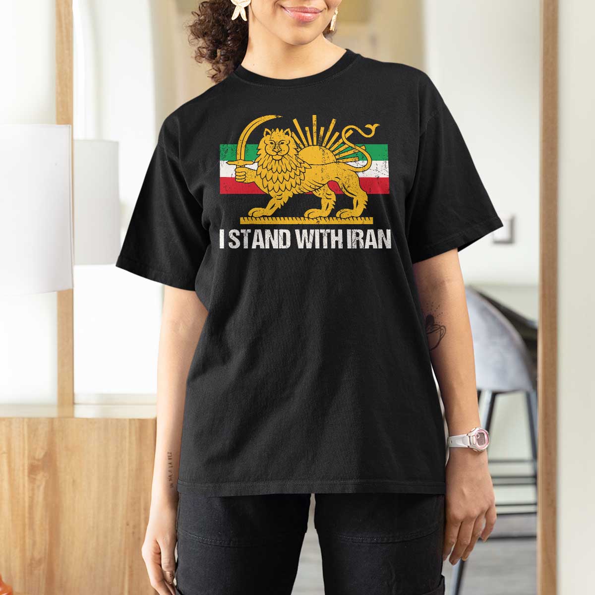 I Stand With Iran T Shirt For Women Shir o Khorshid Lion And Sun Iran Persia