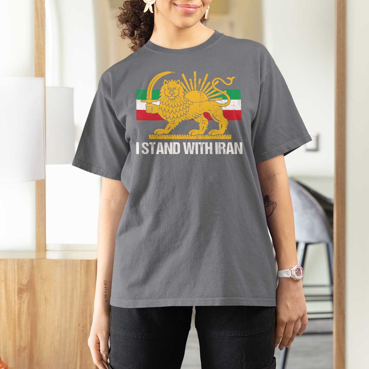 I Stand With Iran T Shirt For Women Shir o Khorshid Lion And Sun Iran Persia