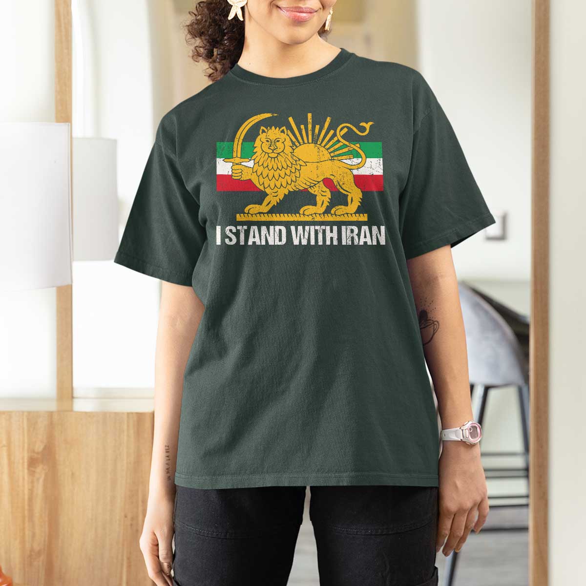 I Stand With Iran T Shirt For Women Shir o Khorshid Lion And Sun Iran Persia